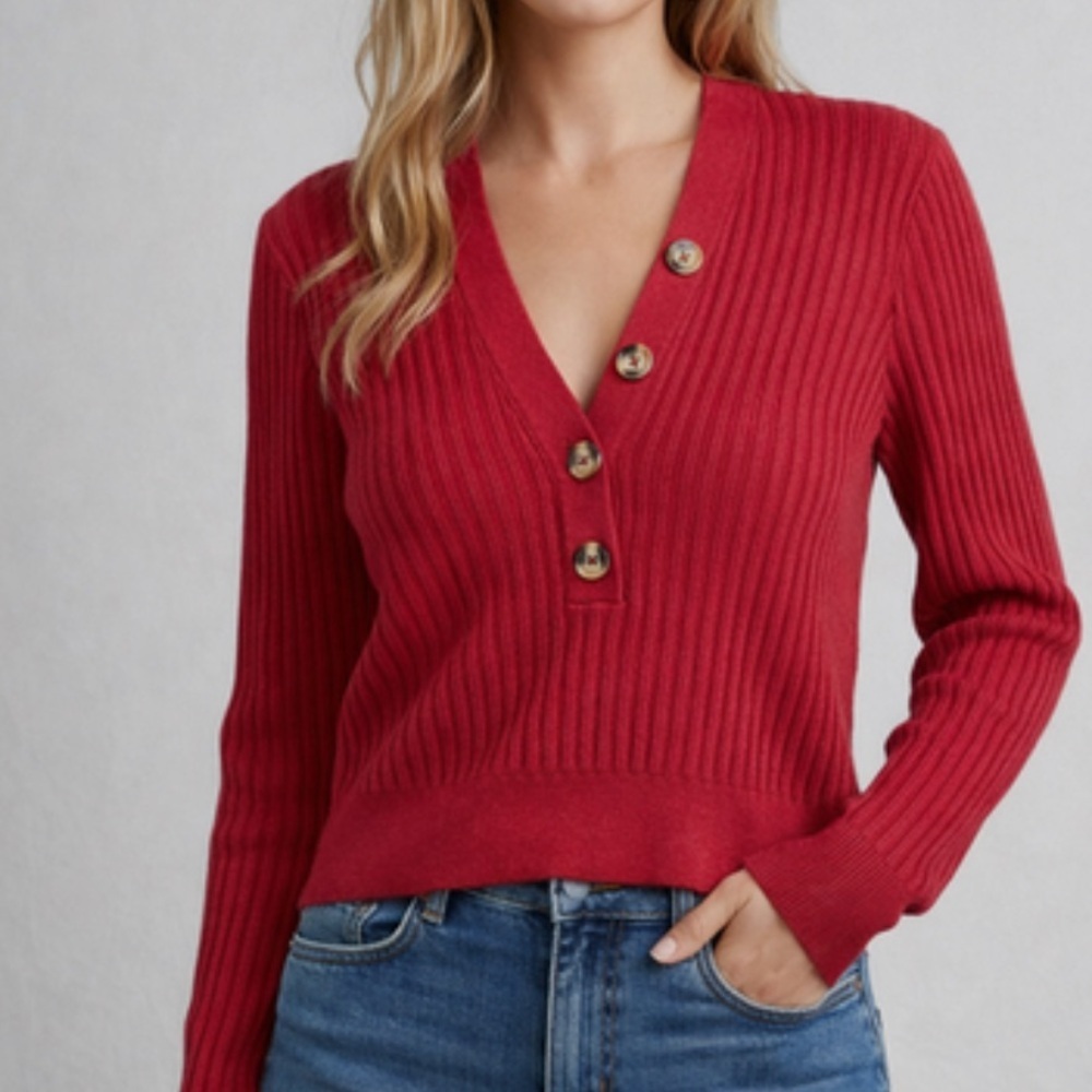 Pilcro by Anthropologie red cropped cardigan ribbed sweater S NWT